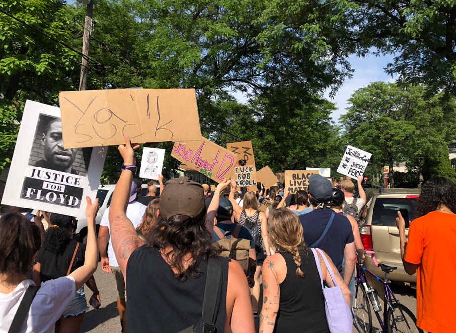 Marchers at a June 2020 anti-police rally in Northeast Minneapolis
