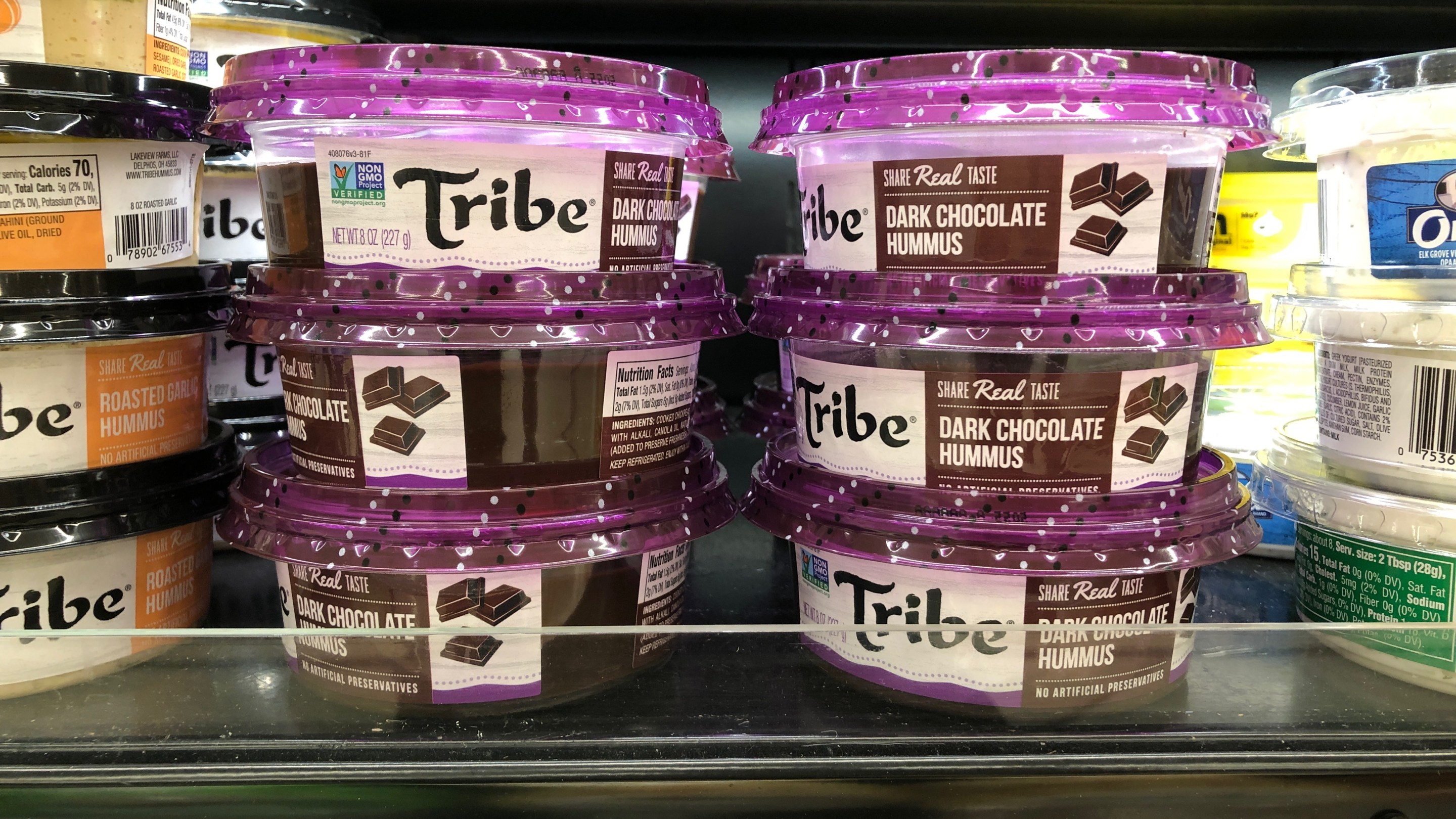 tribe brand dark chocolate hummus at cub supermarket