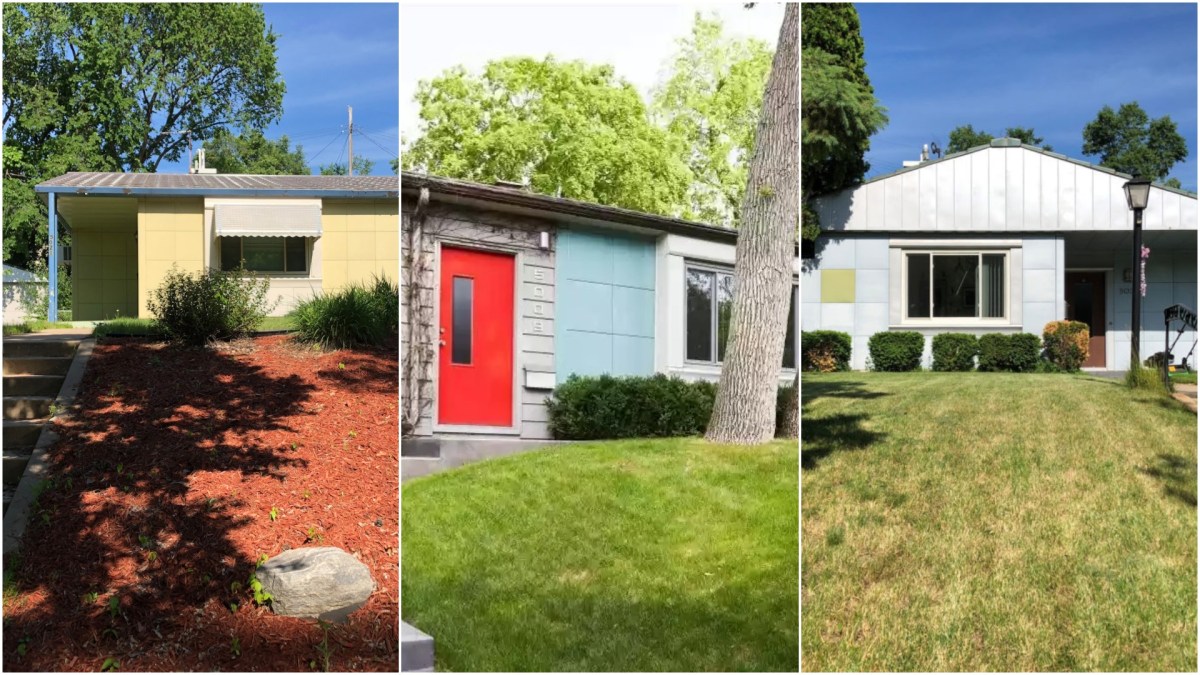 A collage of three metal Minneapolis houses.