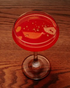 overhead shot of a bright-red cocktail