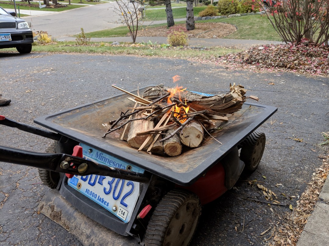 Local Hero Turns Lawnmower Into a Fire Pit on Wheels Racket