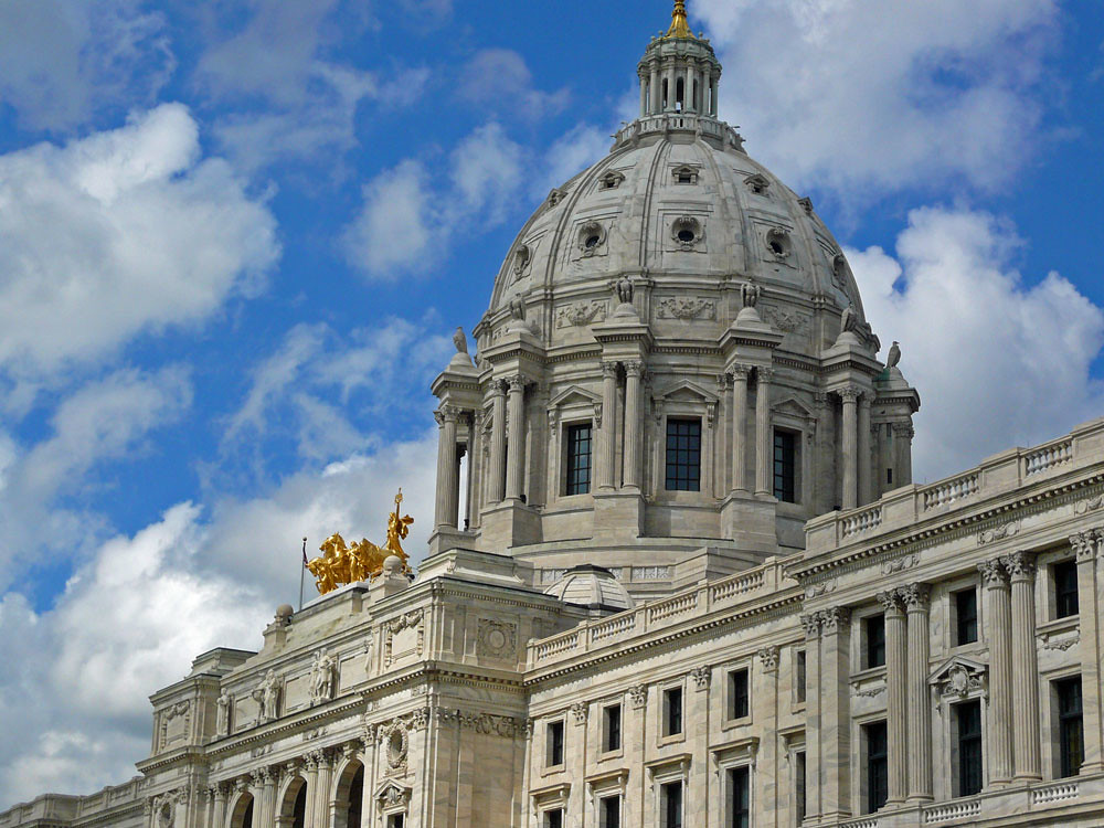 the exterior facade of the state capitol building in st. paul