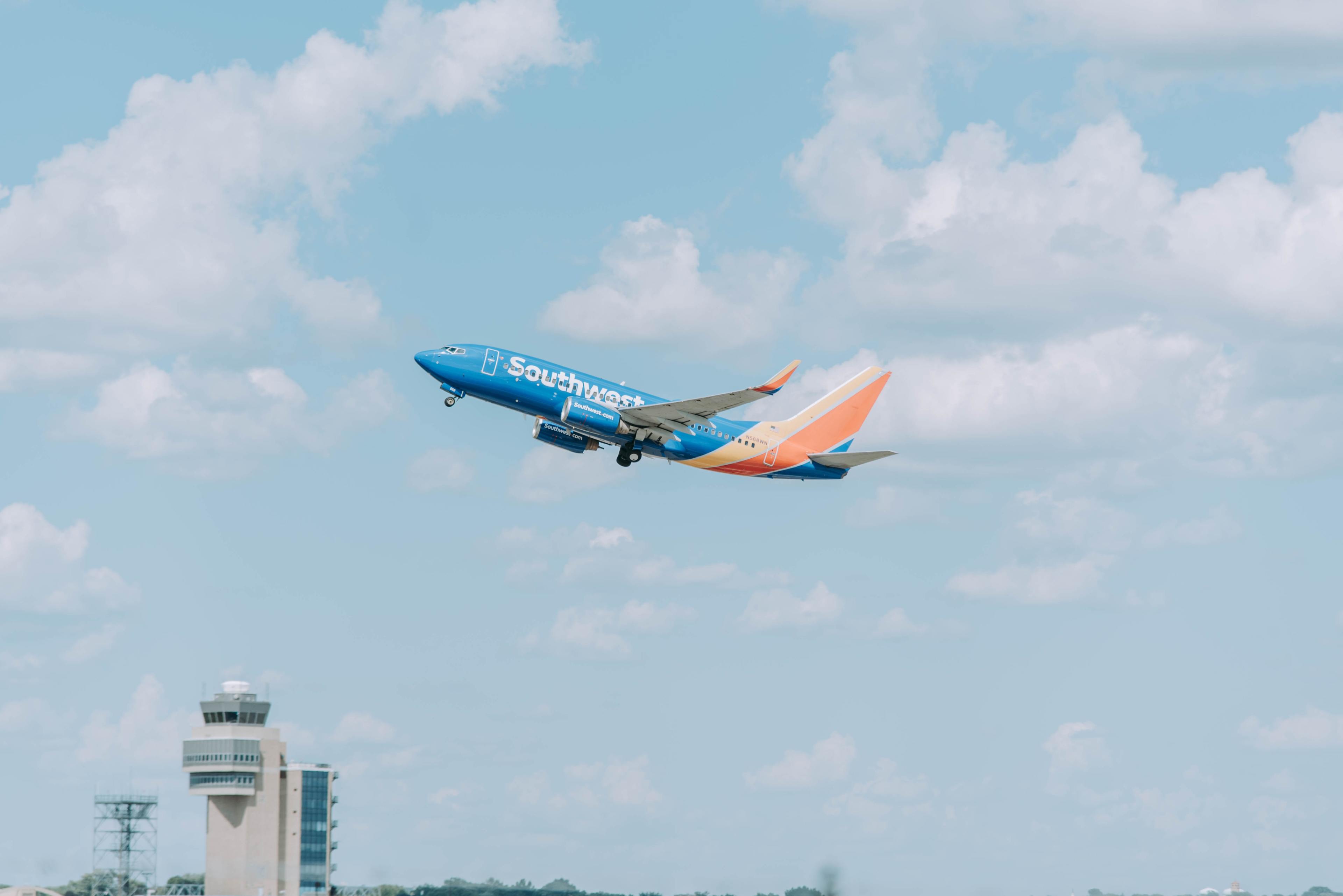 a southwest airplane takes off out of MSP